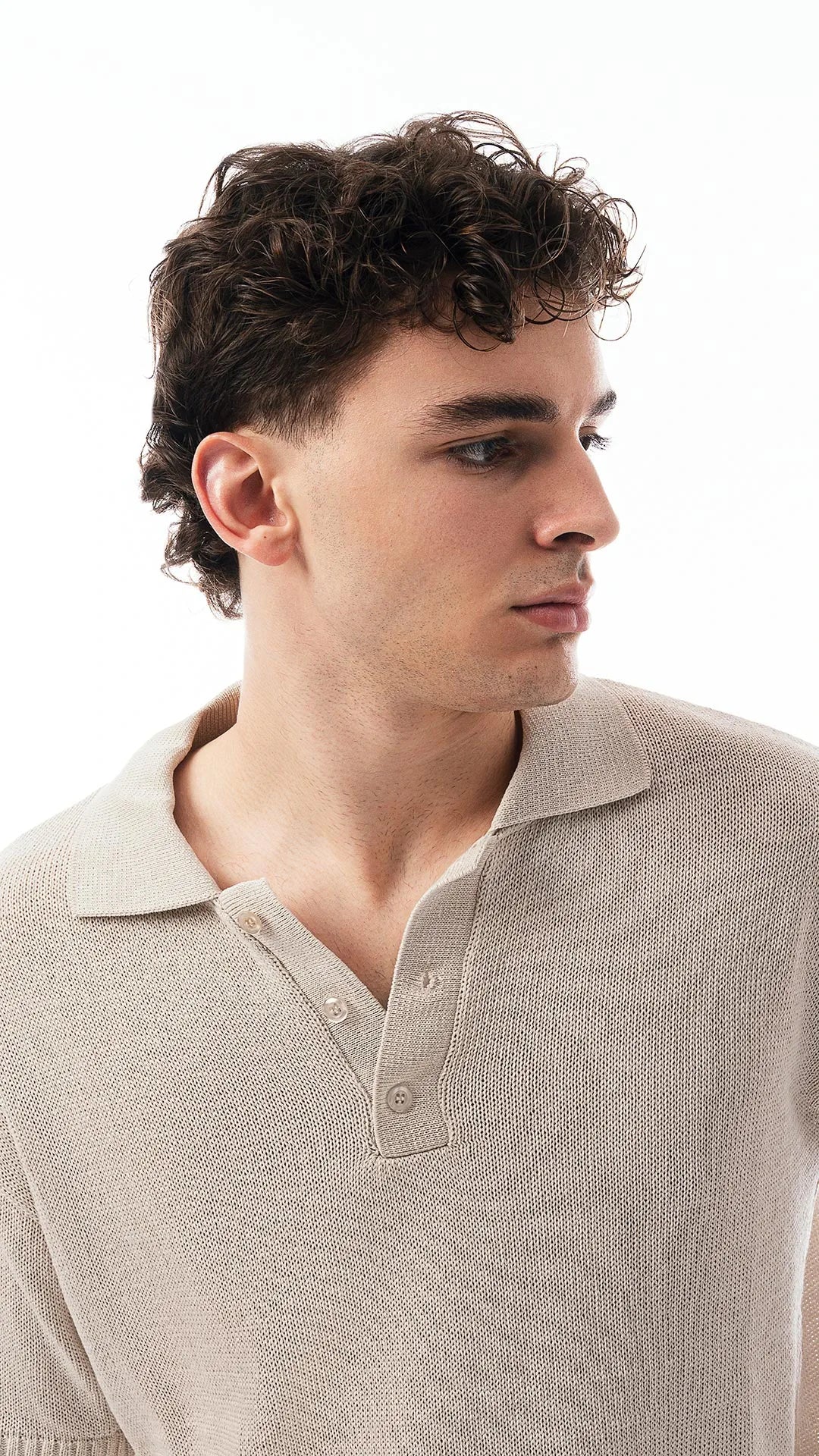 Polo Oversize Uomo Sabbia – Effetto Doppia Maglia, Dettagli Destroy, 100% Cotone-