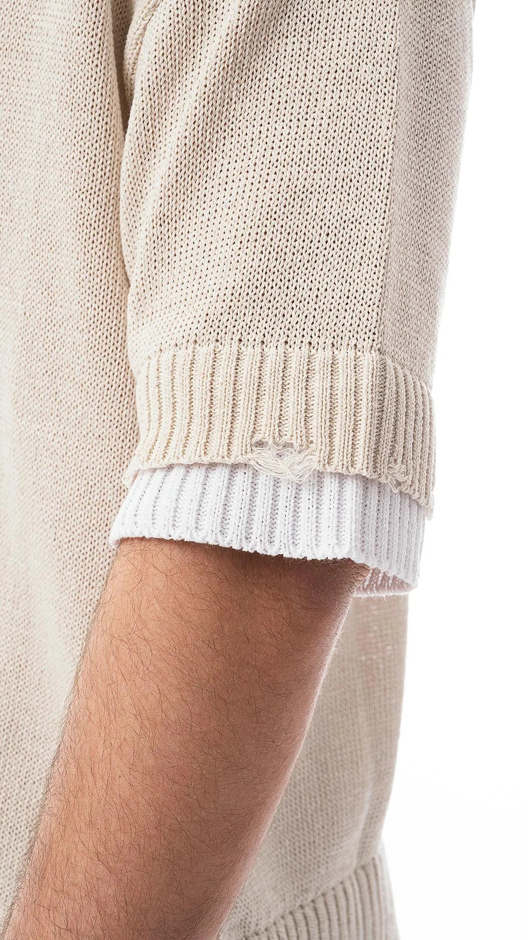 Polo Oversize Uomo Sabbia – Effetto Doppia Maglia, Dettagli Destroy, 100% Cotone-