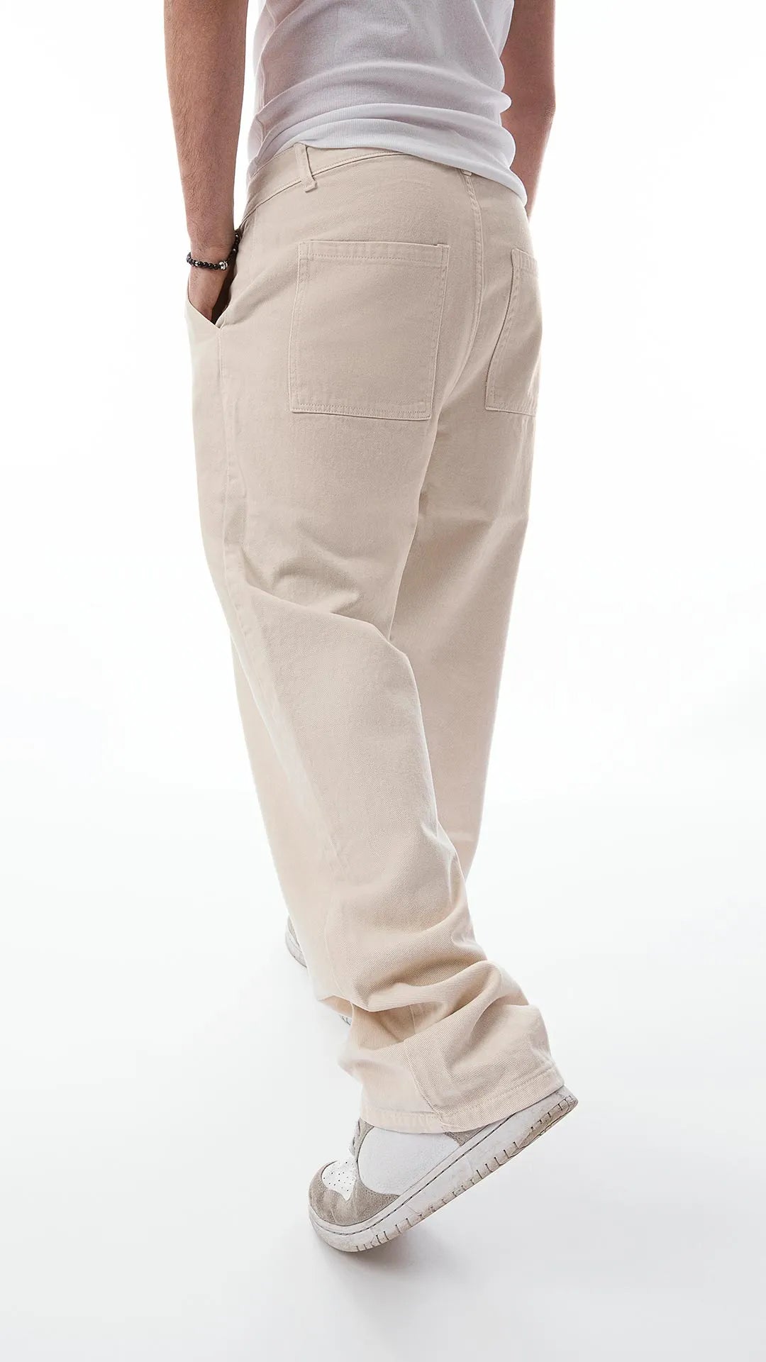 Jeans Baggy Uomo in Tela Beige – Tasche a Filo, Fit Oversize, Stile Clean