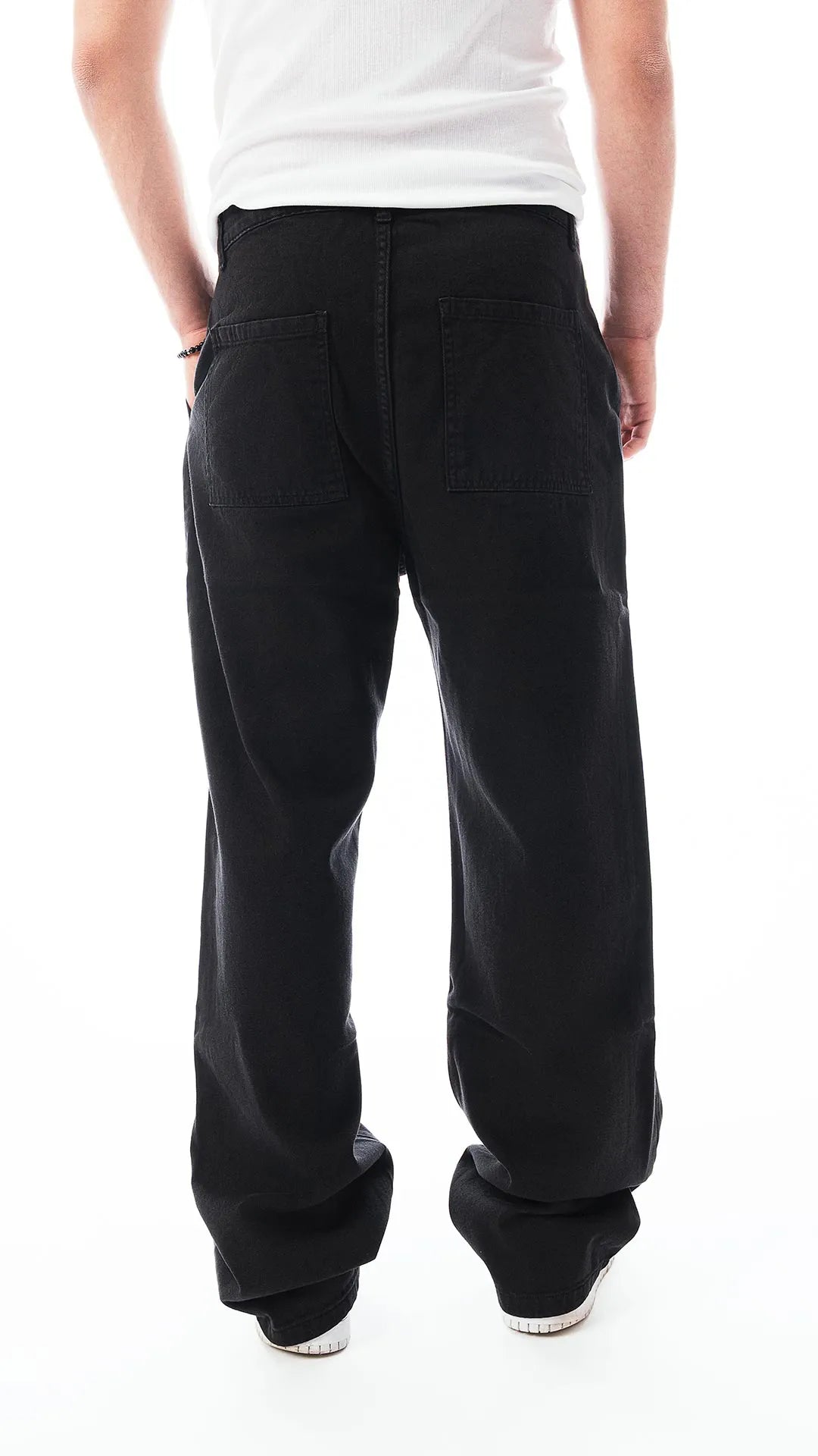 Pantalone Baggy Uomo in Tela Nera – Tasche a Filo, Fit Oversize, Stile Pulito