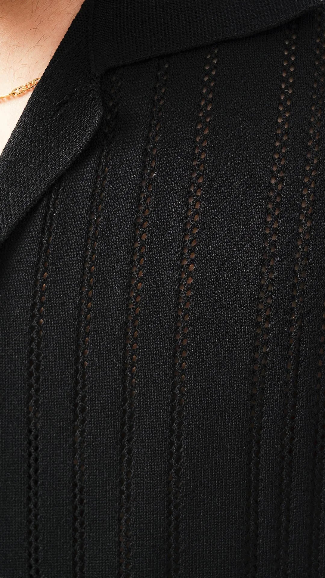 Camicia mezze maniche in tessuto traforato testurizzato - nero