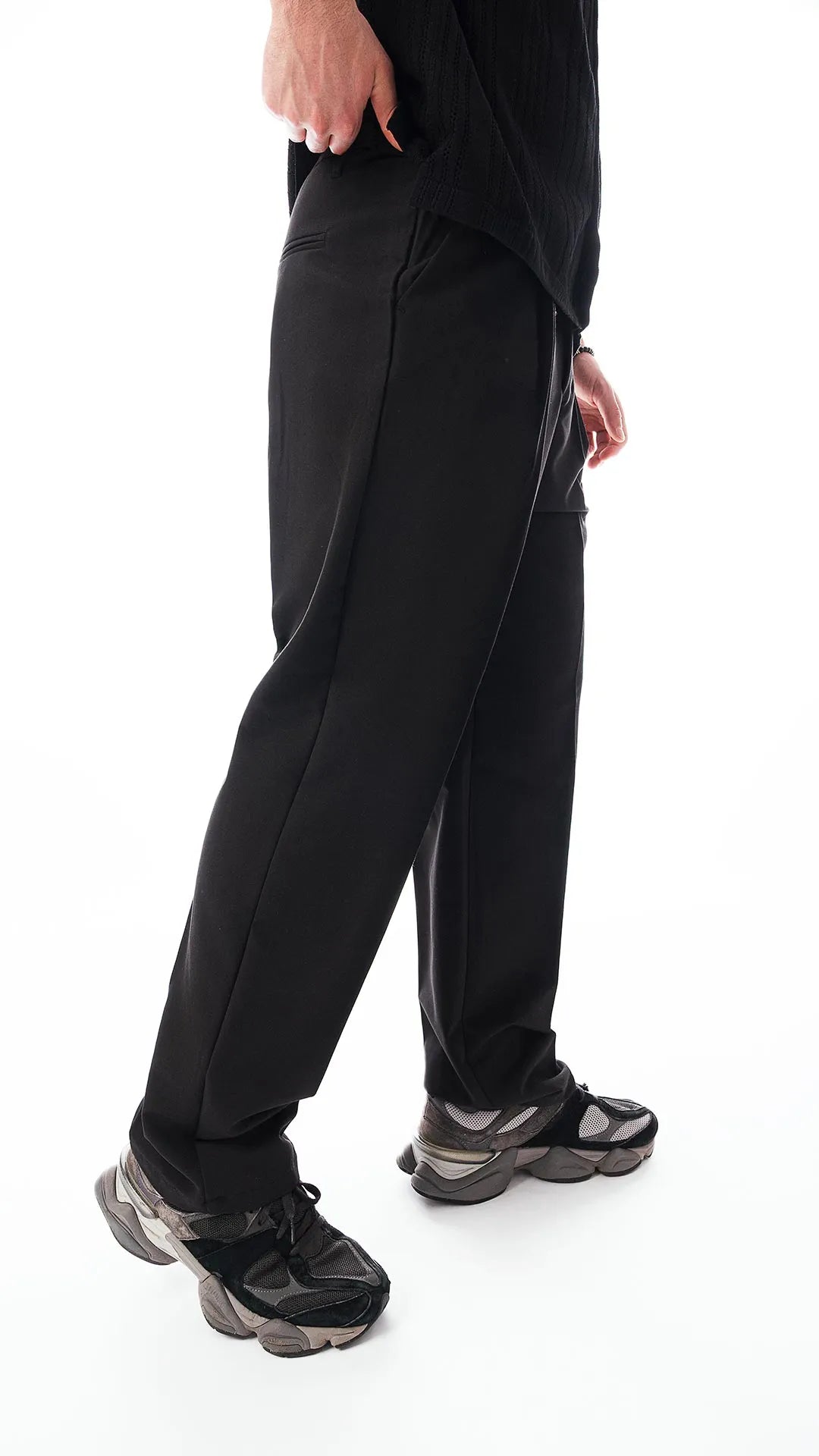 Pantalone Uomo Elegante Casual Nero – Fondo Ampio, Tessuto Leggero