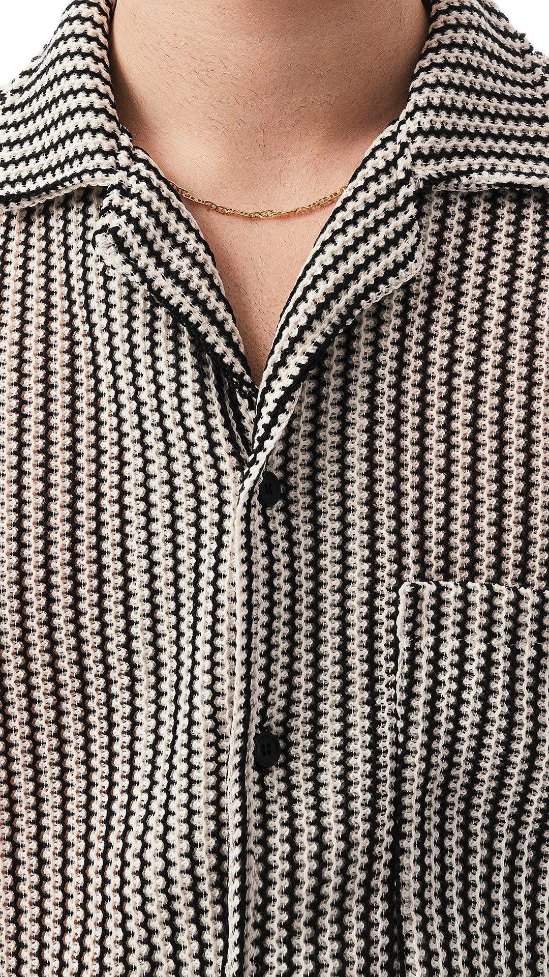 Camicia Uomo Stile Uncinetto Écru e Nero – Con Taschino Laterale