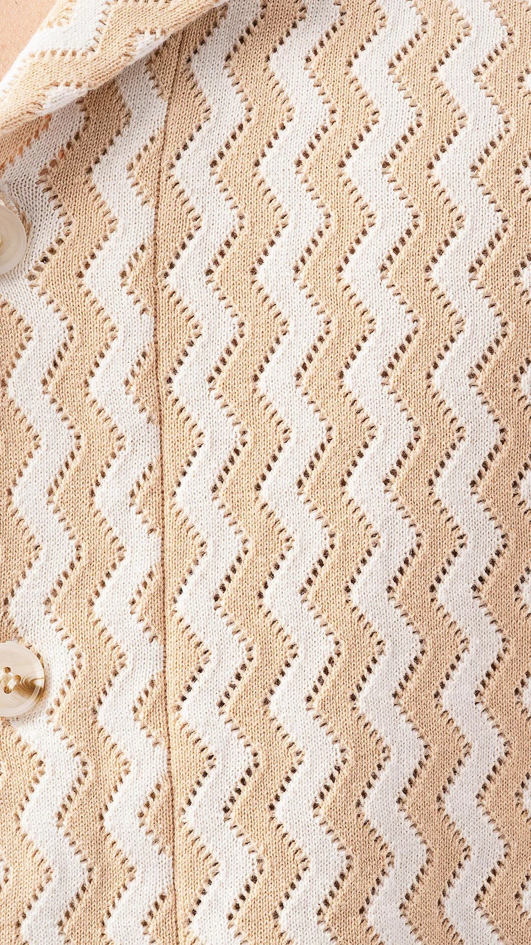 Camicia Uomo Over in Cotone 100% – Fantasia Wave Bianco/Sabbia