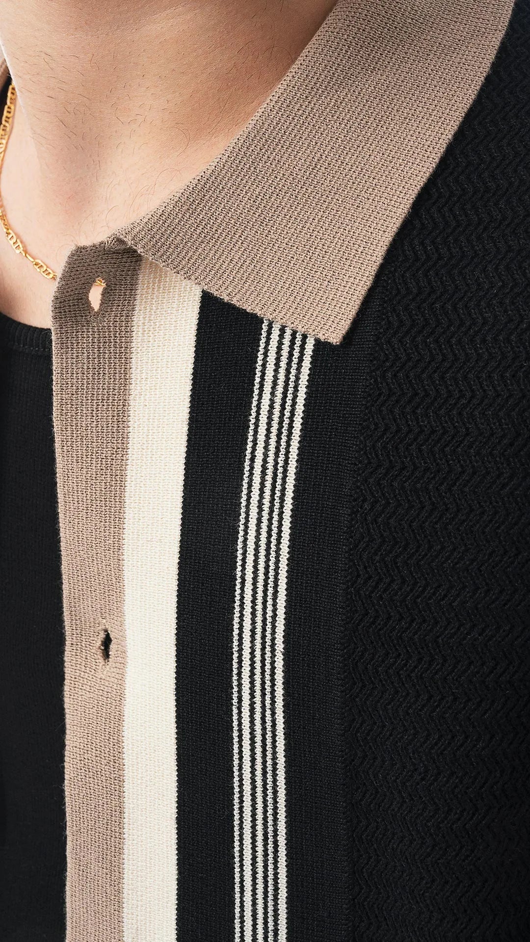 Coordinato da Uomo Estivo in 100% Cotone – Camicia e Bermuda Neri con Profili Moka e Avorio