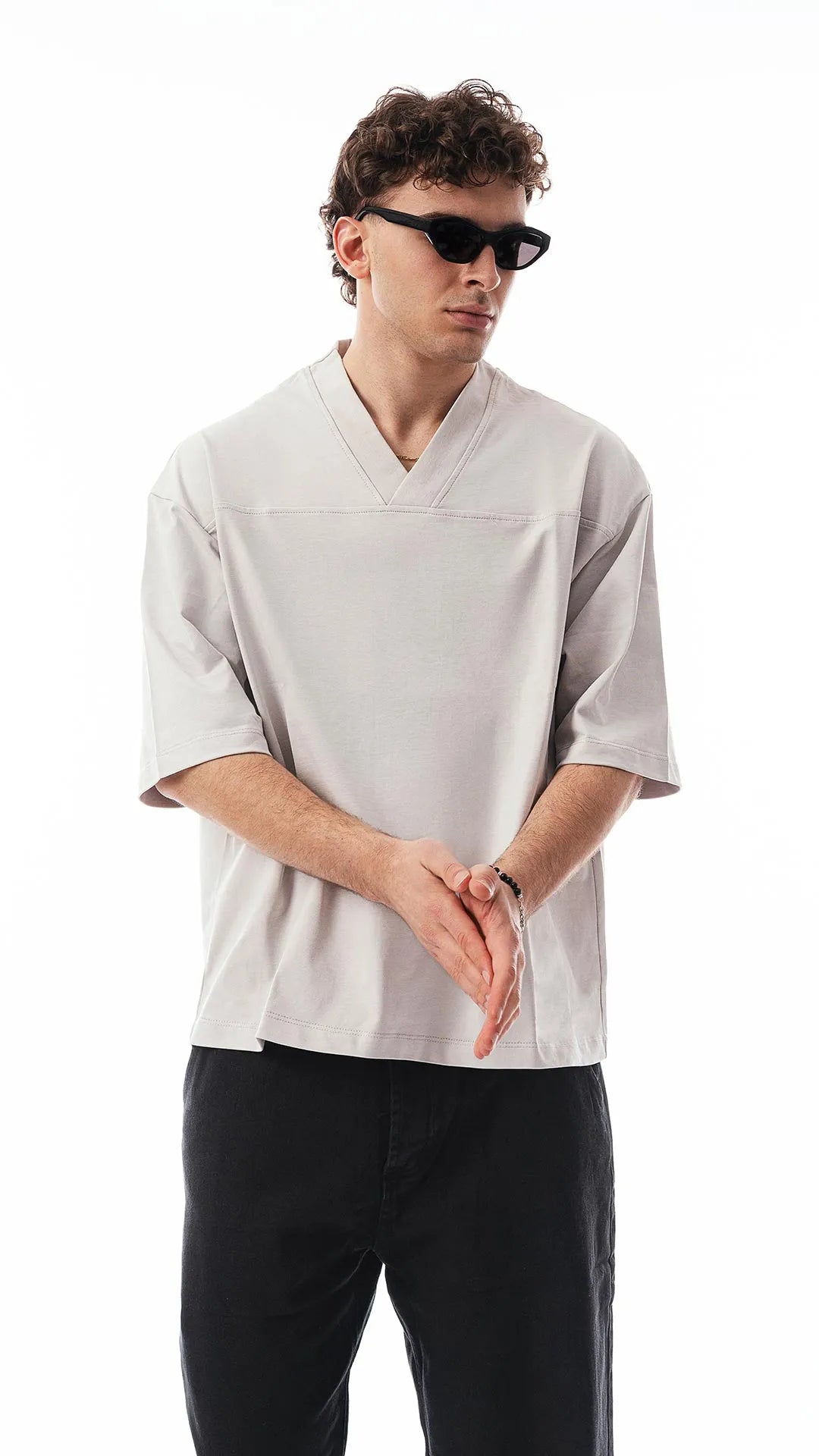T-shirt Oversize Grigio Ghiaccio– Scollo a V – 100% Cotone Premium