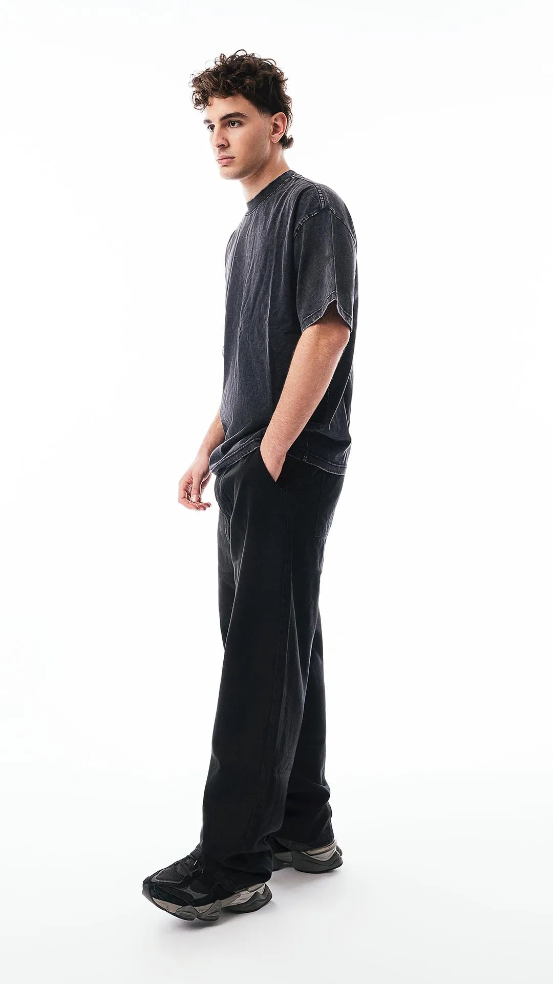 T-shirt Oversize Effetto Acido Grigio Scuro – 100% Cotone di Alta Qualità