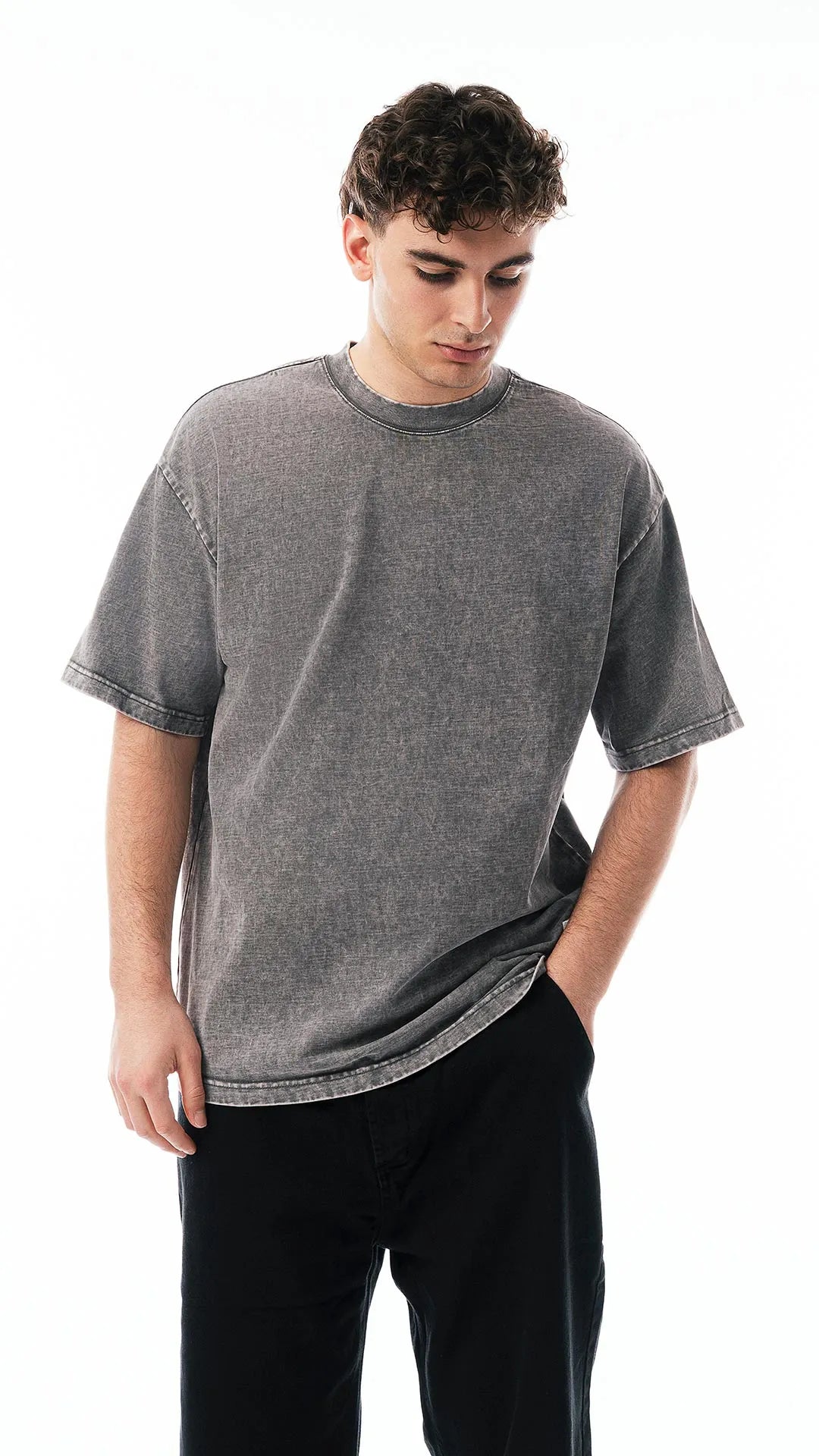 T-shirt Oversize Effetto Acido Grigio Chiaro – 100% Cotone di Alta Qualità