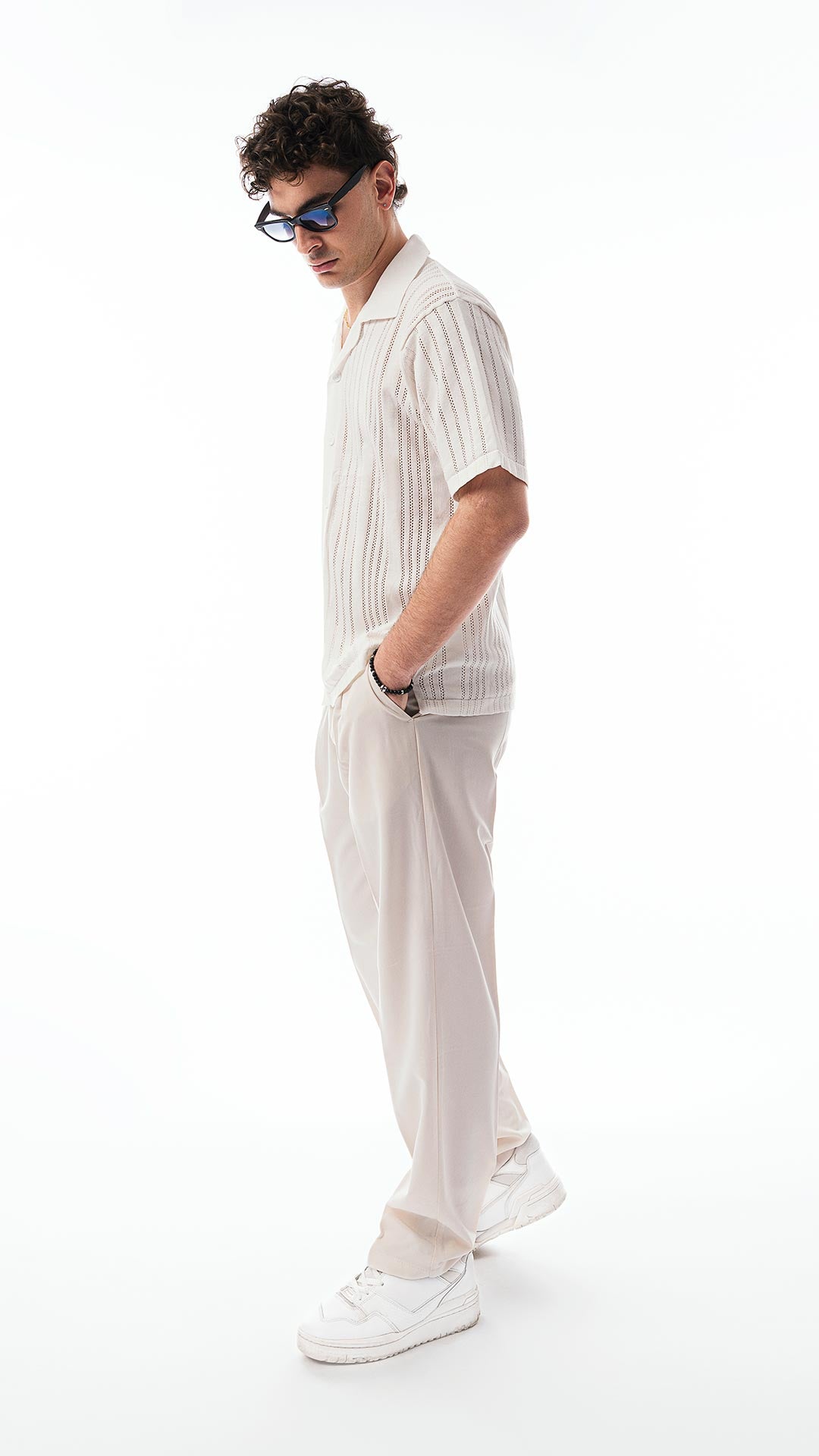 Pantalone Uomo Elegante Casual Beige Chiaro – Fondo Ampio, Tessuto Leggero